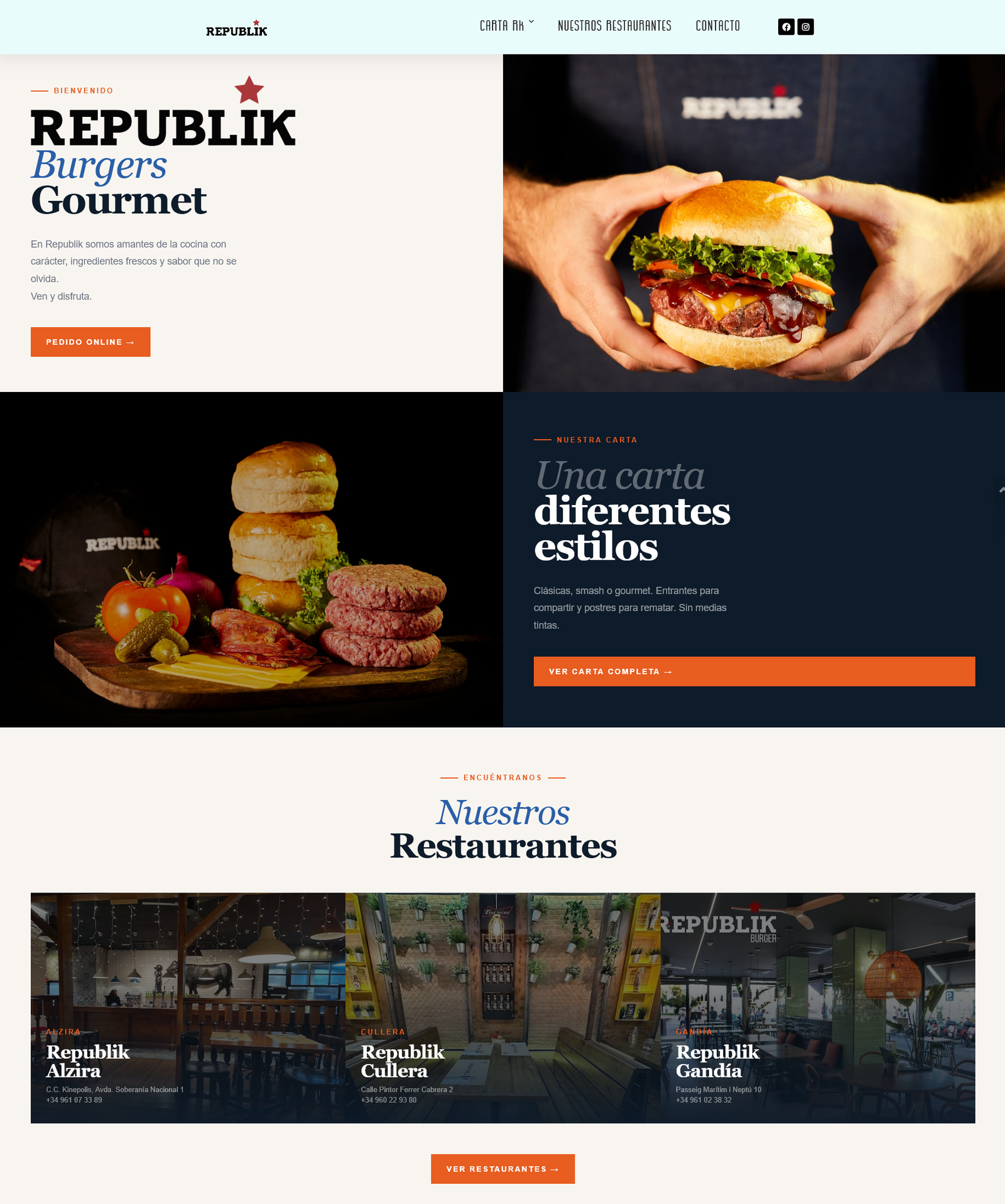 Web diseñada por Damartic para Republik Burger, restaurante en Alzira, Cullera y Gandía